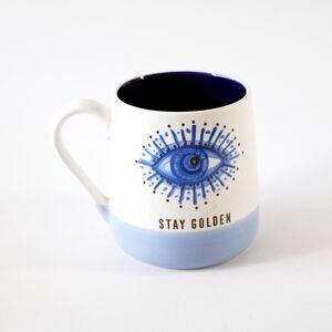 Stay Golden Psychic Protection Evil Eye Ceramic Coffee Mug Tea Cup Blue White
